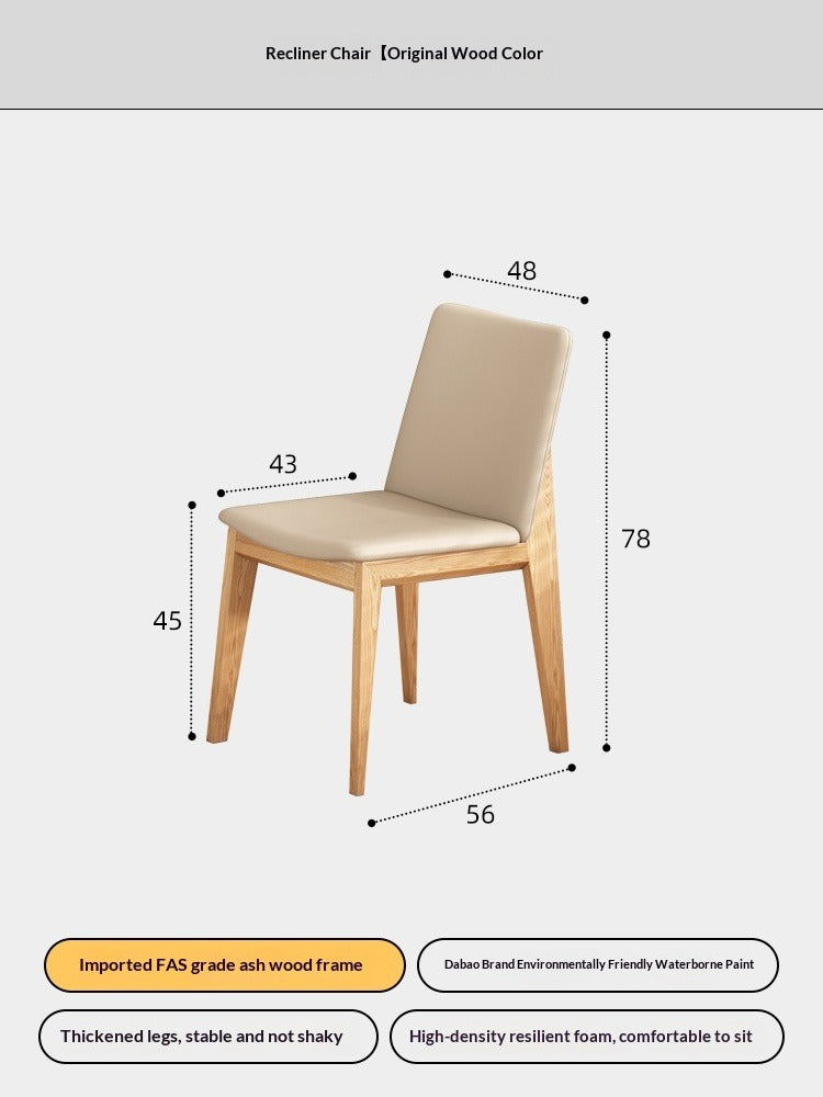 Nordic ash wood solid wood dining chair modern simple home soft bag back chair eating chair casual leather chair
