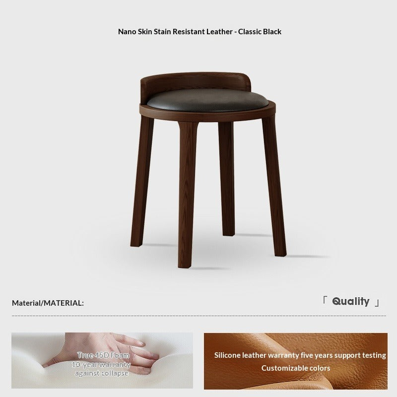 Medium walnut color simple home solid wood upholstery designer high-end restaurant makeup stool backless small apartment
