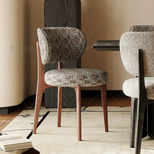 Apartment Solid wood cream medieval wabi-sabi style jacquard dining chair