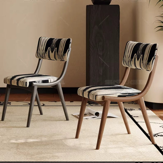 French retro style ash wood solid wood dining chair soft bag backrest makeup chair