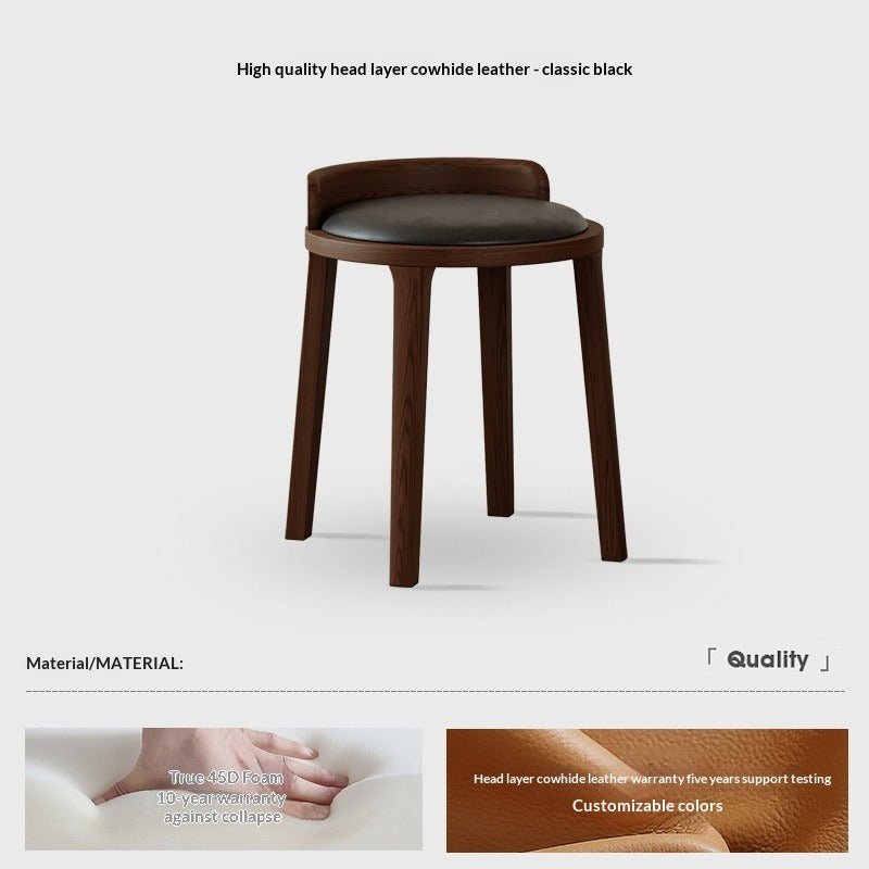 Medium walnut color simple home solid wood upholstery designer high-end restaurant makeup stool backless small apartment