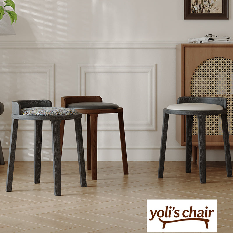 Medium walnut color simple home solid wood upholstery designer high-end restaurant makeup stool backless small apartment