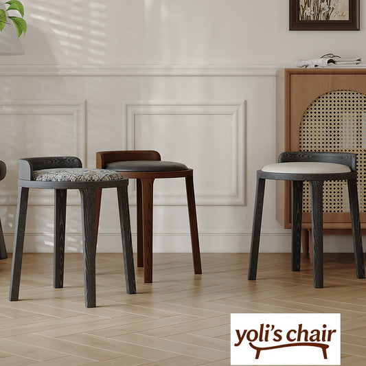 Medium walnut color simple home solid wood upholstery designer high-end restaurant makeup stool backless small apartment