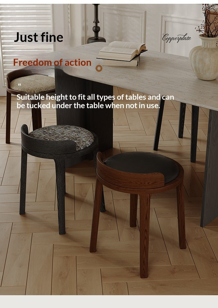 Medium walnut color simple home solid wood upholstery designer high-end restaurant makeup stool backless small apartment