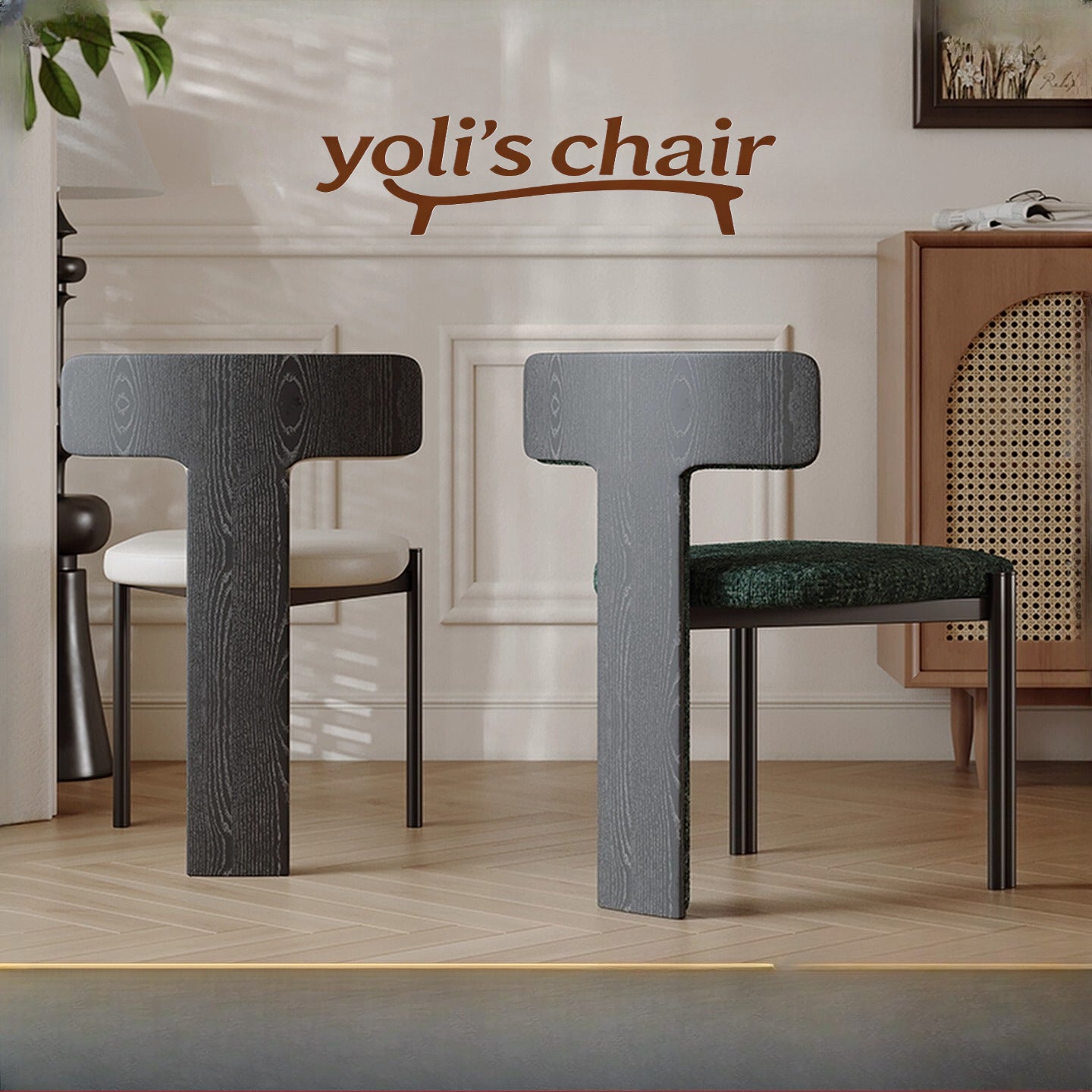 Nordic solid wood dining chair hotel designer high-end chair minimalist model room curved ash wood premium leather chair