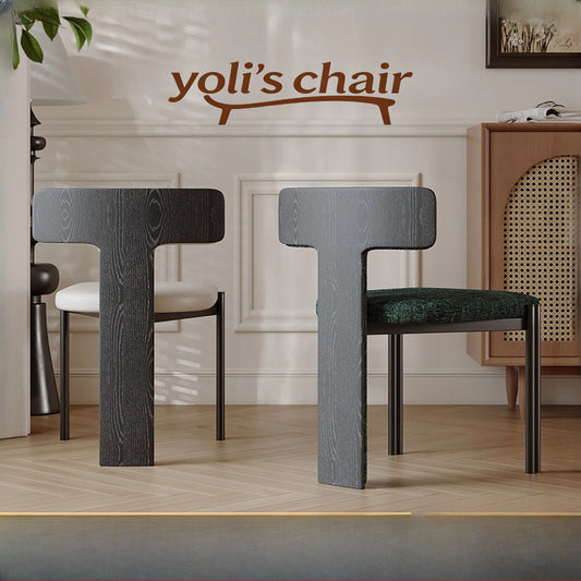 Nordic solid wood dining chair hotel designer high-end chair minimalist model room curved ash wood premium leather chair