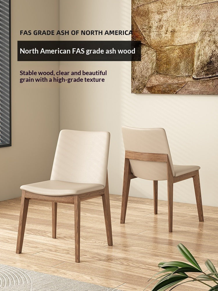 Nordic ash wood solid wood dining chair modern simple home soft bag back chair eating chair casual leather chair