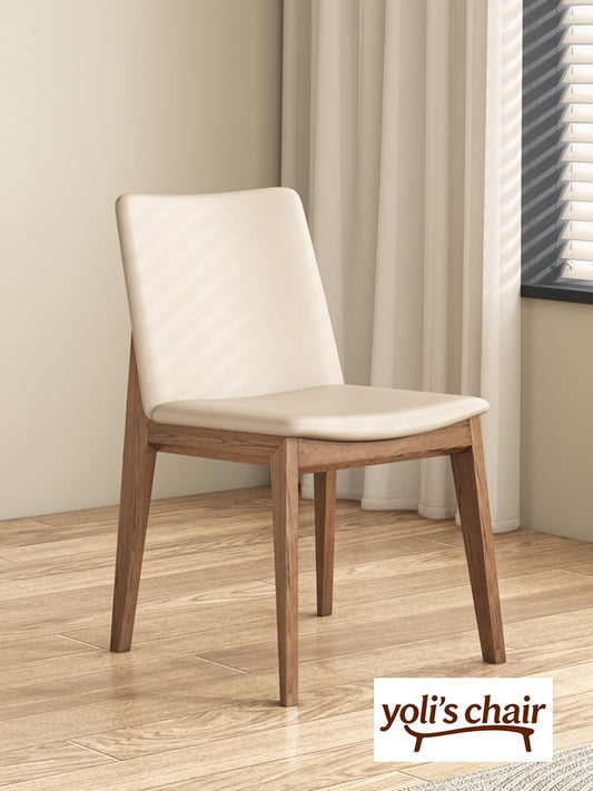 Nordic ash wood solid wood dining chair modern simple home soft bag back chair eating chair casual leather chair