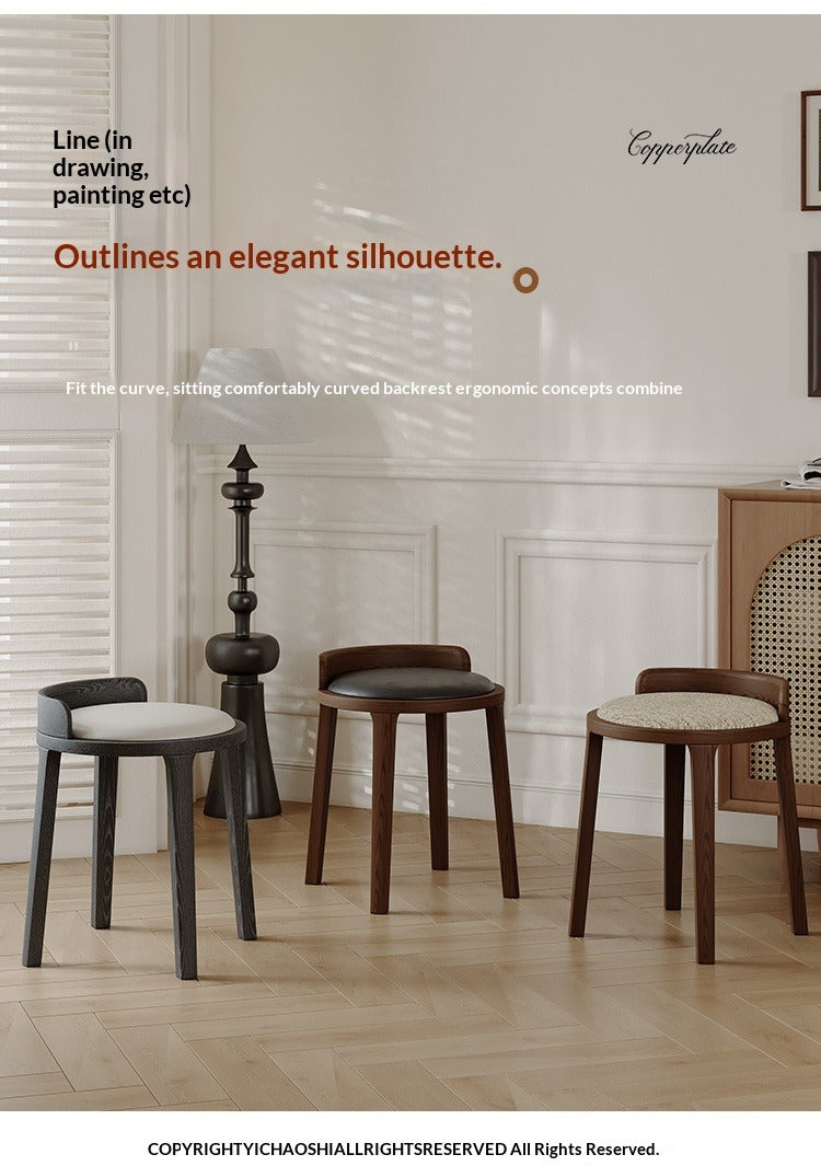 Medium walnut color simple home solid wood upholstery designer high-end restaurant makeup stool backless small apartment