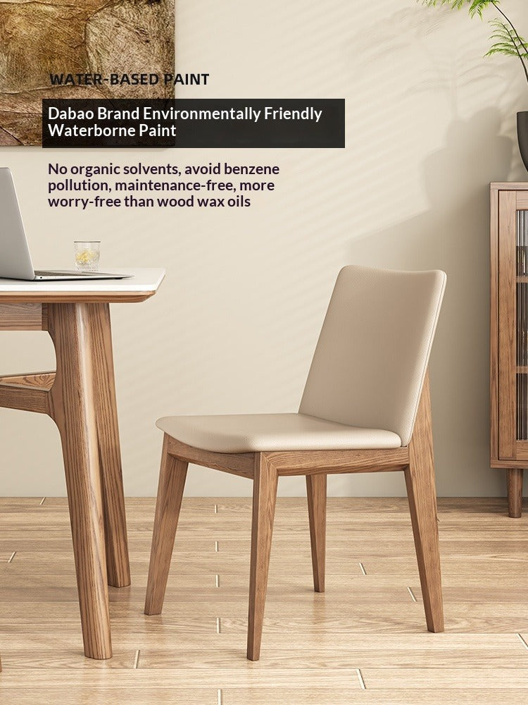 Nordic ash wood solid wood dining chair modern simple home soft bag back chair eating chair casual leather chair