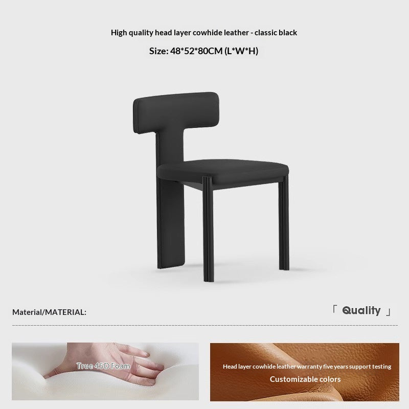 Nordic solid wood dining chair hotel designer high-end chair minimalist model room curved ash wood premium leather chair