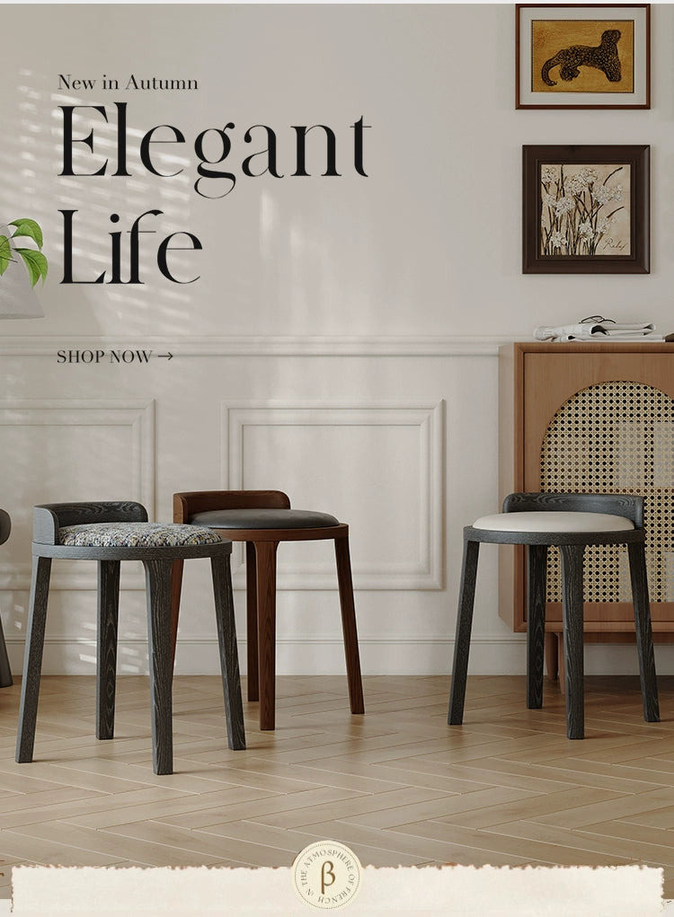 Medium walnut color simple home solid wood upholstery designer high-end restaurant makeup stool backless small apartment