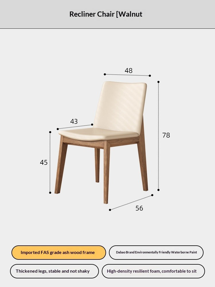 Nordic ash wood solid wood dining chair modern simple home soft bag back chair eating chair casual leather chair