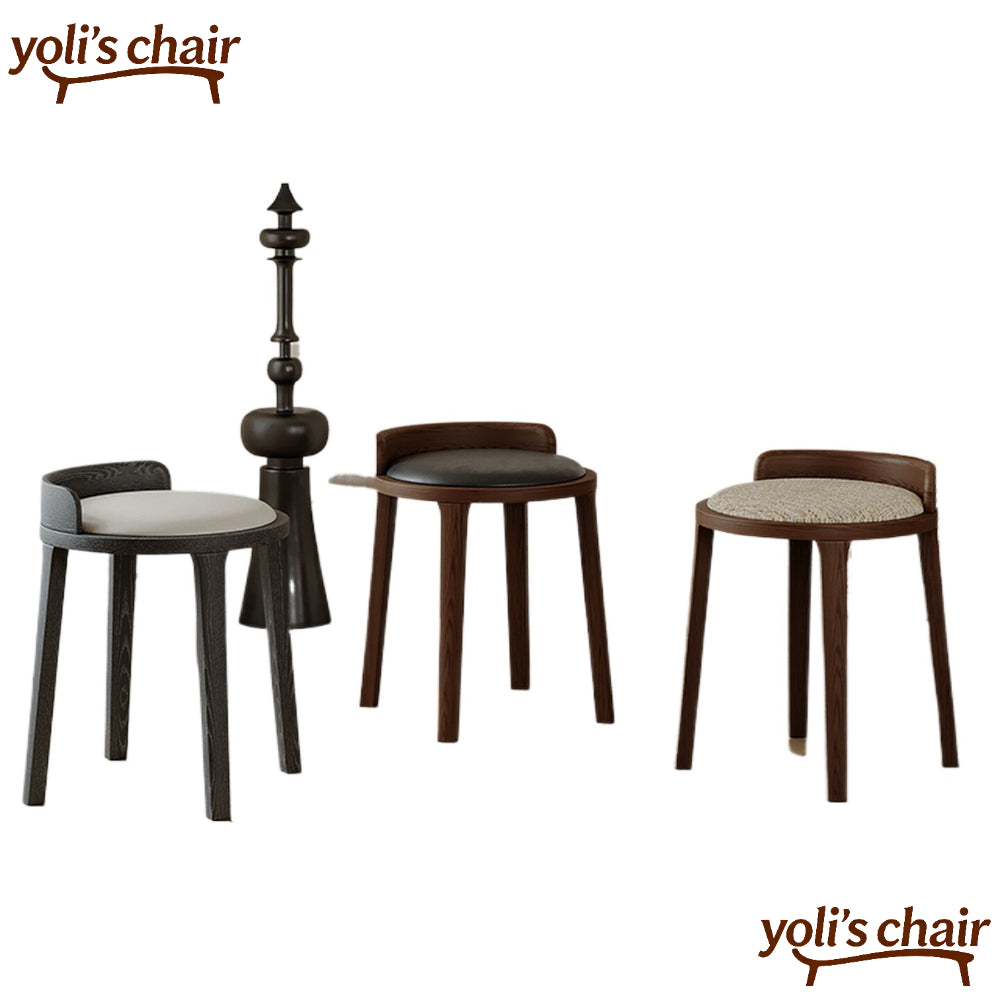 Medium walnut color simple home solid wood upholstery designer high-end restaurant makeup stool backless small apartment