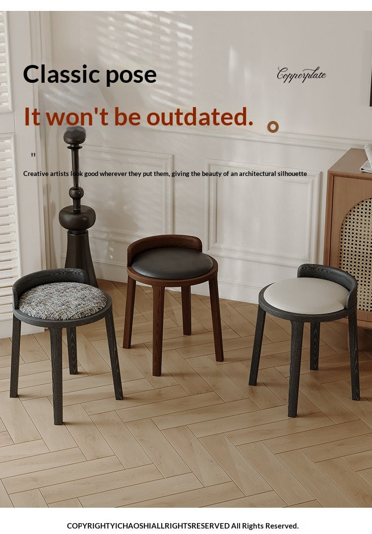 Medium walnut color simple home solid wood upholstery designer high-end restaurant makeup stool backless small apartment