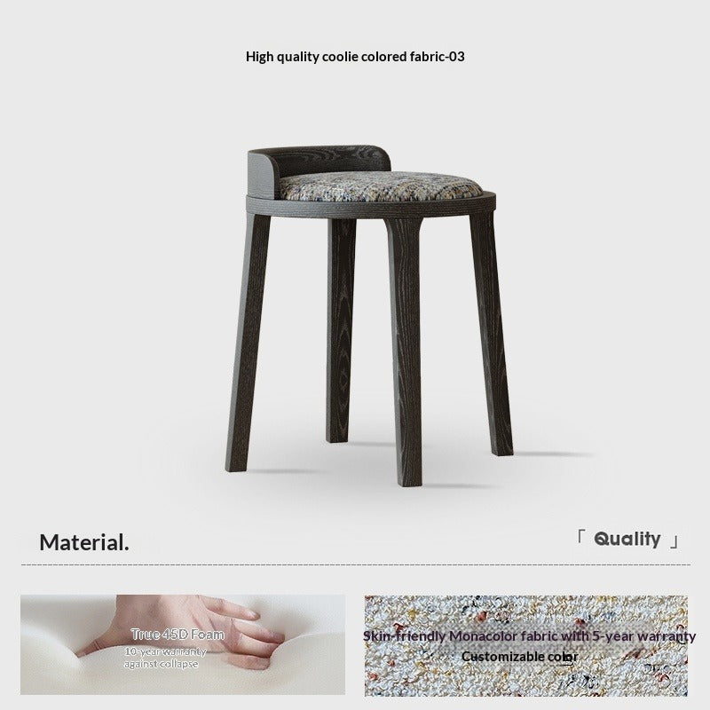 Medium walnut color simple home solid wood upholstery designer high-end restaurant makeup stool backless small apartment