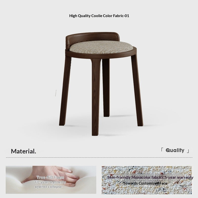Medium walnut color simple home solid wood upholstery designer high-end restaurant makeup stool backless small apartment