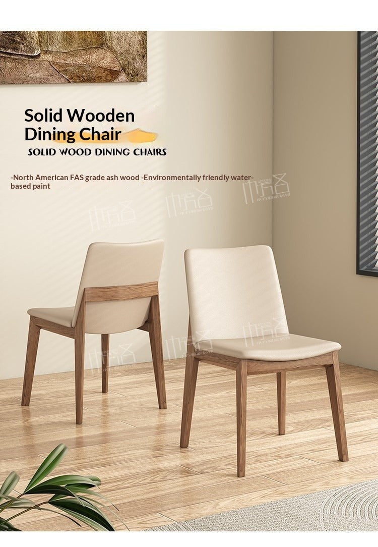 Nordic ash wood solid wood dining chair modern simple home soft bag back chair eating chair casual leather chair